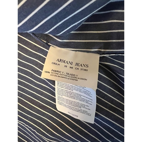 Mens Armani Jeans Stripped Button Up Shirt Size XL Blue And White - Picture 8 of 8